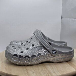 Women's Size 8 - Crocs  Baya Women's Glitter Clogs, Silver Glitter EUC